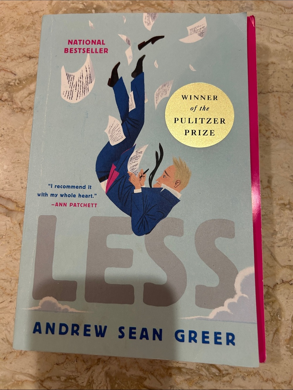 Less by Andrew Sean Greer - Light Blue Paperback with Pink Trim
